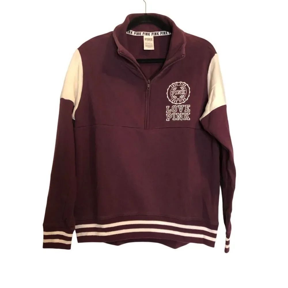 Y2K PINK by VS 1/4 zip pullover sz S Versity Jacket design Maroon academia prepp